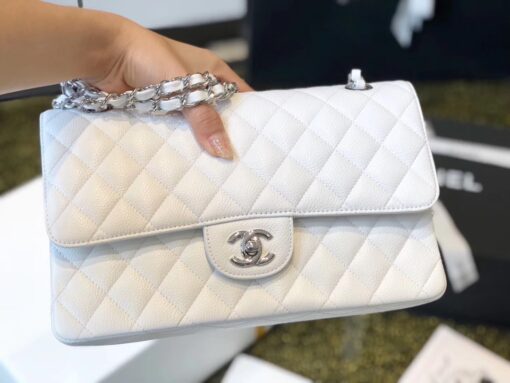 Chanel Classic Medium Flapbag Silver Hardware White 10in/25.5cm - Image 7