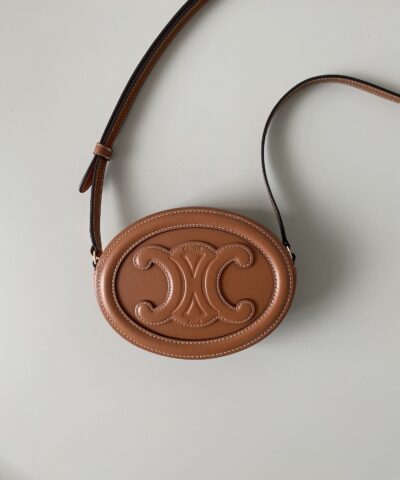 Celine Crossbody Oval Purse Cuir Triomphe Brown For Women 6in/16cm 10I703DPQ.04LU