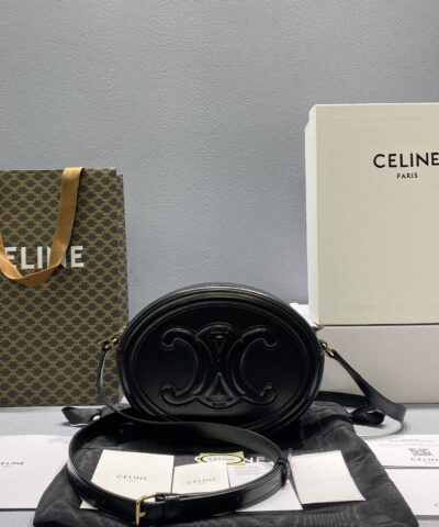 Celine Oval Bag Cuir Triomphe Black For Women 8in/20cm 198603DXC.38NO