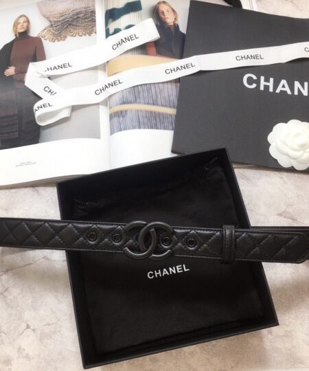 Chanel Belt Quilted With Double C Buckle Black With Black Hardware Women Belt