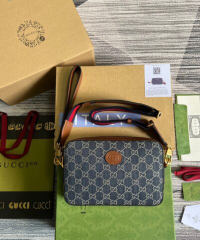 Gucci Shoulder Bag With Interlocking G Blue And Ivory GG Denim Jacquard For Women 9.6in/24.5cm GG