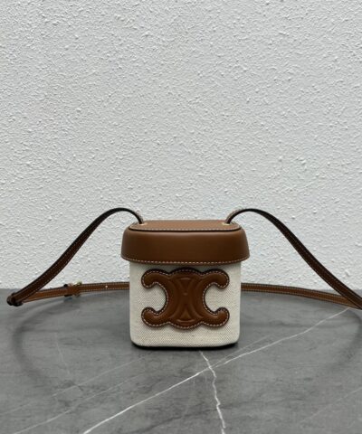 Celine Small Box Cuir Triomphe In Textile Natural / Tan For Women 4in/11cm