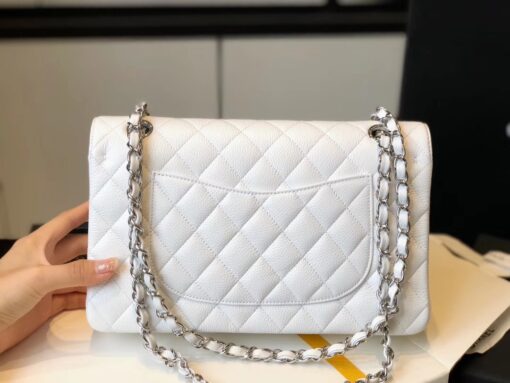Chanel Classic Medium Flapbag Silver Hardware White 10in/25.5cm - Image 10