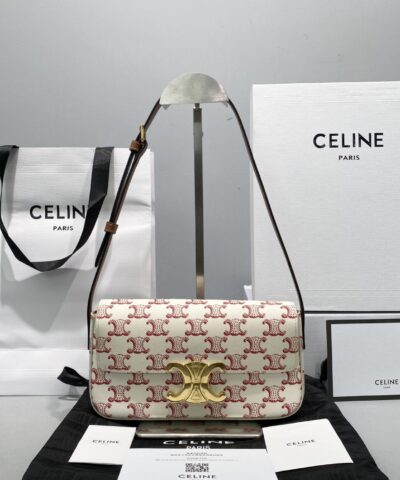 Celine Triomphe Shoulder Bag In Triomphe Canvas Red For Women 8in/20cm 194142CUZ.27ED