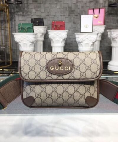 Gucci Neo Vintage Small Messenger Bag Beige/Ebony GG Supreme Canvas With Brown For Women 8.5in/22cm GG 501050 9C2VT 8745