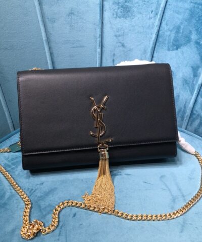 Saint Laurent Kate Medium Chain Bag With Tassel In Grain De Poudre Black For Women 9.4in/24cm YSL 354119BOW0J1000