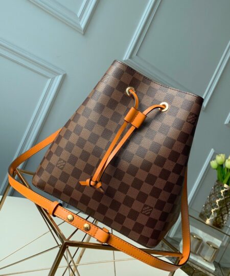 Louis Vuitton NeoNoe MM Bucket Bag Damier Ebene Canvas Safran Yellow For Women, Women's Handbags, Shoulder And Crossbody Bags 10.2in/26cm LV N40213