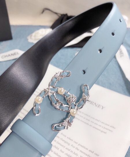 Alternative view of Chanel Belt With Double C Buckle Light Blue Silver Toned Hardware Women Belt