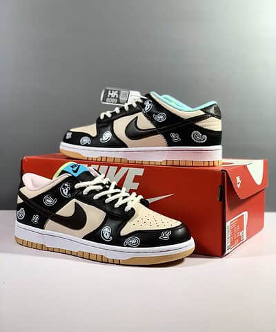 Nike Dunk Low Essential Paisley Pack Black and Beige Sneaker For Men, Men's Shoes