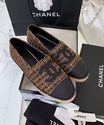 Chanel Espadrilles Tweed Black/Gold For Women