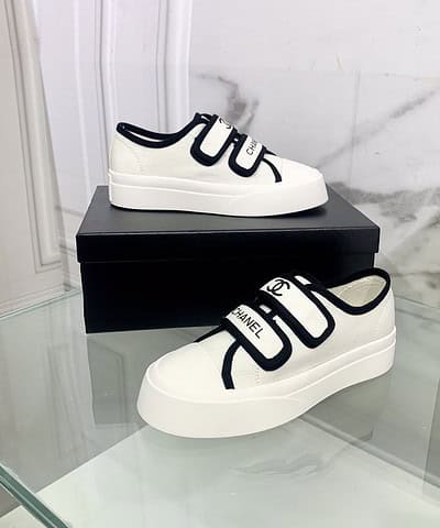 Chanel Women's Chanel Velcro Sneaker White And Black For Women