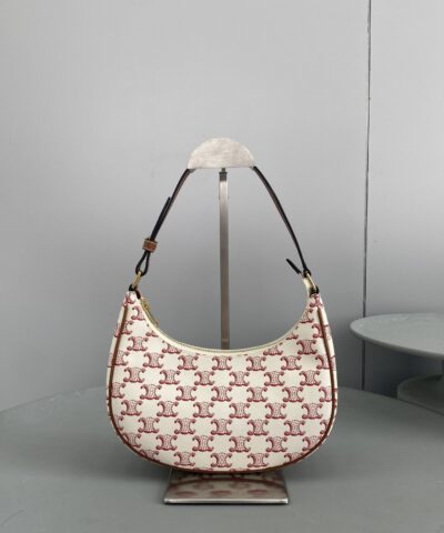 Celine Ava Bag In Triomphe Canvas White/Red For Women 9in/23.5cm
