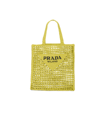 Prada Raffia Tote Bag Citron yellow For Women 1BG393_2A2T_F0322_V_OOO 14.9in/38cm