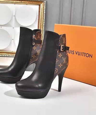 Louis Vuitton Afterglow Platform Ankle Boot Patent Monogram Material Black For Women LV 1A9SEE