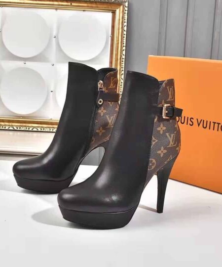 Louis Vuitton Afterglow Platform Ankle Boot Patent Monogram Material Black For Women LV 1A9SEE