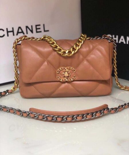 Chanel 19 Handbag 26cm Brown For Women AS1160