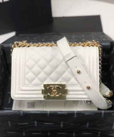 Chanel Boy Flapbag White For Women 7.9in/20cm