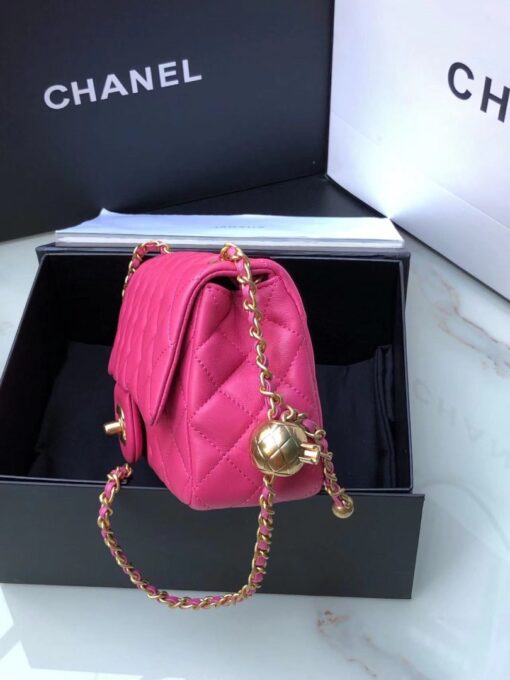 Chanel Flap Bag With CC Ball On Strap Pink For Women, Women's Handbags, Shoulder And Crossbody Bags 7.8in/20cm AS1787 - Image 2