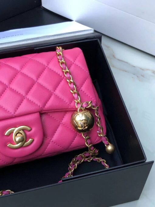 Chanel Flap Bag With CC Ball On Strap Pink For Women, Women's Handbags, Shoulder And Crossbody Bags 7.8in/20cm AS1787 - Image 5