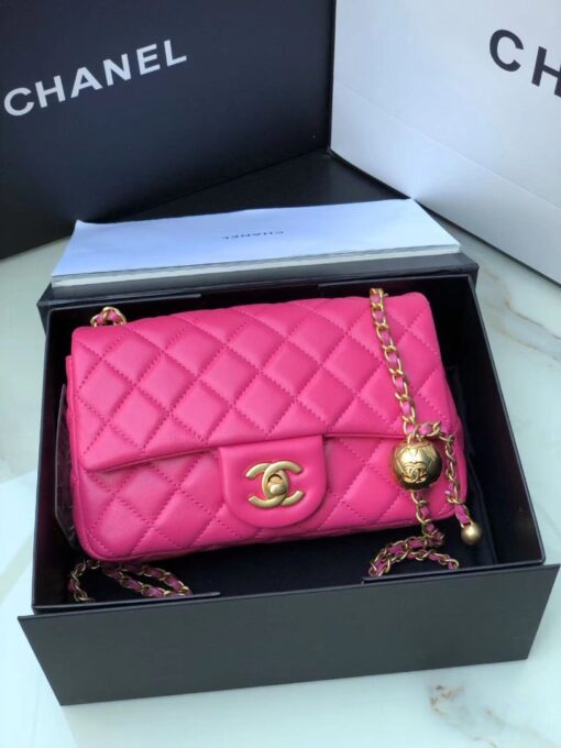 Chanel Flap Bag With CC Ball On Strap Pink For Women, Women's Handbags, Shoulder And Crossbody Bags 7.8in/20cm AS1787 - Image 6