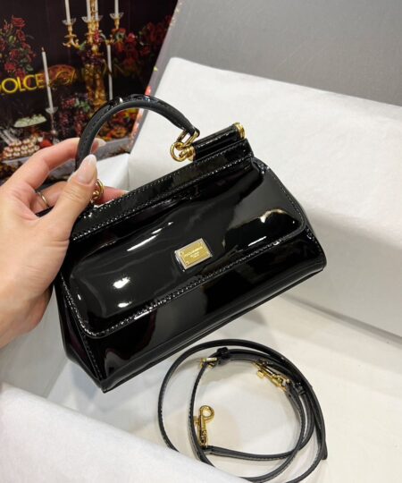 Dolce Gabbana Sicily Bag In Polished Black Mini Size For Women 18cm/ 7 Inches
