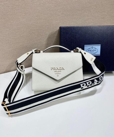 Prada Monochrome Saffiano Bag White For Women, Women's Bags 8.2in/21cm 1BD317_2ERX_F0009_V_3O3