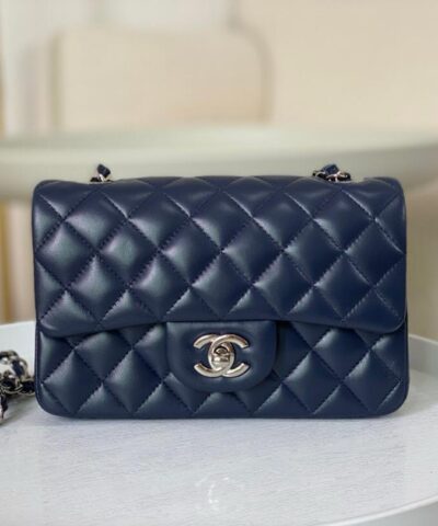 Chanel Classic Handbag Navy Blue For Women 10.2in/20cm A01112