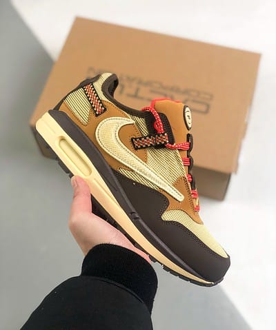 Nike Air Max 1 Travis Scott Cactus Jack Baroque Brown Sneaker For Men, Men's Shoes