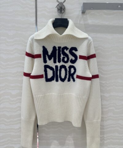DiorAlps Mock Neck Sweater White/Dark Blue For Women
