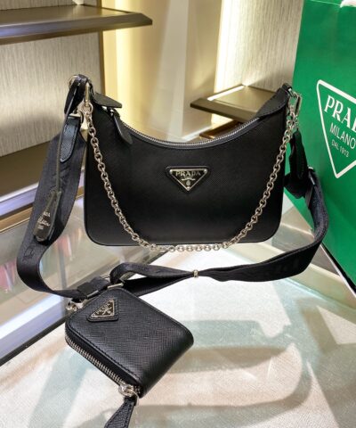 Prada Re-Edition 2005 Saffiano Leather Bag Black For Women, Women's Bags 8.6in/22cm 1NE204_R064_F0002