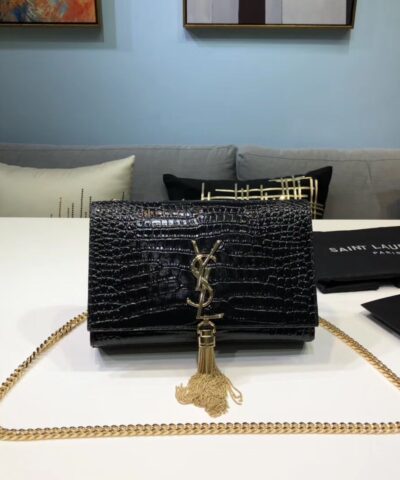 Saint Laurent Kate Small Chain Bag With Tassel In Embossed Black For Women 7.8in/20cm YSL 474366DND0J1000