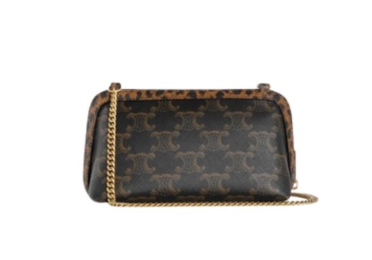 Celine Clutch On Chain In Triomphe Canvas And Grained With Leopard Print Black For Women 6in/15cm 10D732CA4.04B
