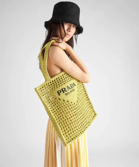 Alternative view of Prada Raffia Tote Bag Citron yellow For Women 1BG393_2A2T_F0322_V_OOO 14.9in/38cm