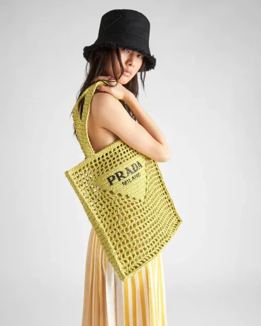 Prada Raffia Tote Bag Citron yellow For Women 1BG393_2A2T_F0322_V_OOO 14.9in/38cm - Image 2