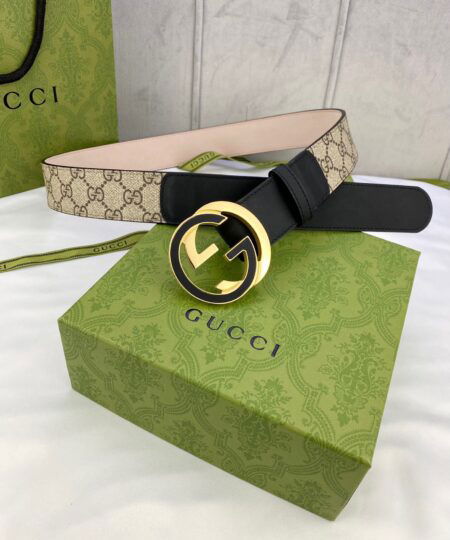 Gucci GG Supreme Belt With Interlocking G Buckle Beige/Ebony GG Supreme And Black For Women, Women Belt