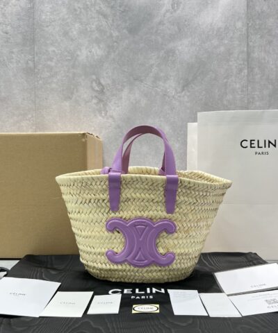 Celine Teen Triomphe Celine Classic Panier In Palm Leaves And Lizard Violet For Women 8in/20cm