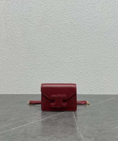 Celine Card Holder On Chain Triomphe Red For Women 4in/11cm 10J743DPV.27VD
