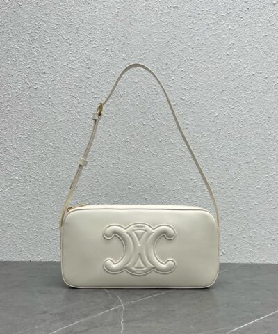 Celine Camera Shoulder Bag Cuir Triomphe White For Women 10in/26cm