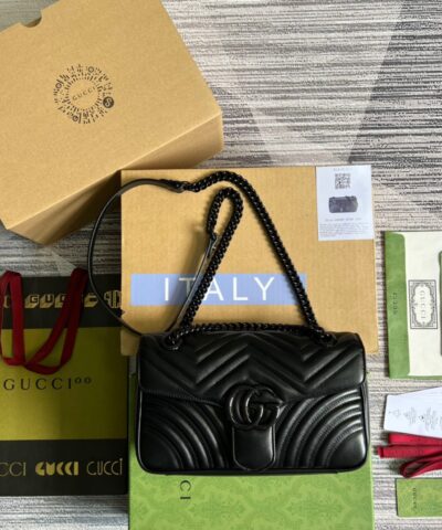 Gucci Marmont Small Matelasse Shoulder Bag Black For Women, Women's Bags 10in/25cm GG