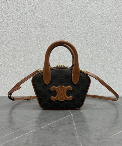 Celine Mini Bowling Bag In Triomphe Canvas Tan For Women 8in/20cm 110462EKX.04LU