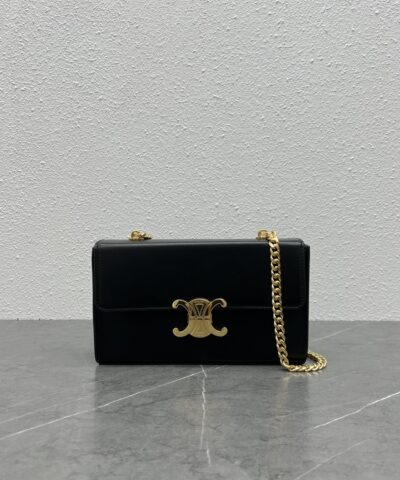 Celine Chain Box Triomphe Bag Black For Women 9in/22cm 110803BF4.38NO