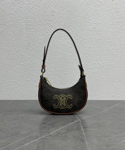 Celine Triope Heart Embroidered Mini Abba - Triope Canvas Brown For Women 6.4in/16cm 10I602EB1.04LU