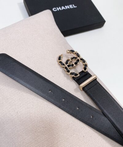 Chanel Belt With Double C Buckle Black With Gold Hardware Women Belt