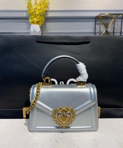 Dolce Gabbana Small Devotion Bag In Mordore Nappa Silver For Women 7.5in/19cm DG BB6711A101680998