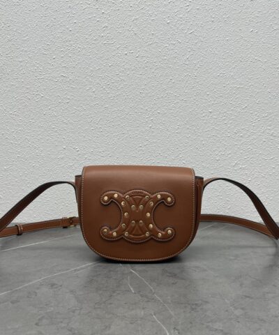 Celine Folco Cuir Triomphe With Studs Brown For Women 7in/19cm 198263DU9.04LU