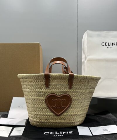 Celine Teen Triomphe Celine Classic Panier In Palm Leaves With Heart Patch Brown For Women 10in/25cm 194002DUI.04LU