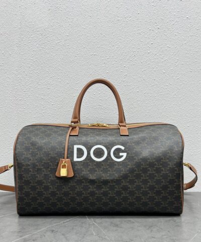 Celine Large Voyage Bag In Triomphe Canvas With Dog Print Tan For Women 20in/50cm