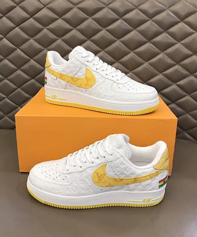 Louis Vuitton And Nike “Air Force 1” By Virgil Abloh White-Yellow For Men, Men's Shoes