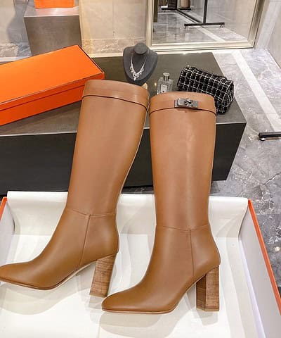 Hermes High Heel Boots Brown For Women 3.54in/9cm