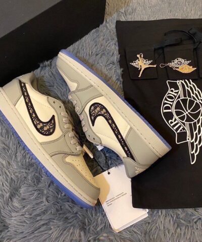 Dior x Air Jordan 1 Low-Top Grey and White Sneaker For Men, Men's Shoes